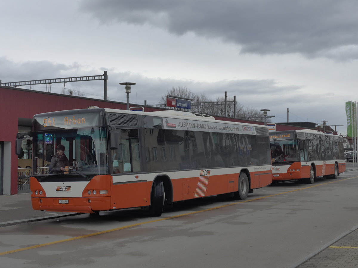 (201'976) - AOT Amriswil - Nr. 1/TG 690 - Neoplan (ex Vorfhrfahrzeug) am 4. Mrz 2019 beim Bahnhof Amriswil