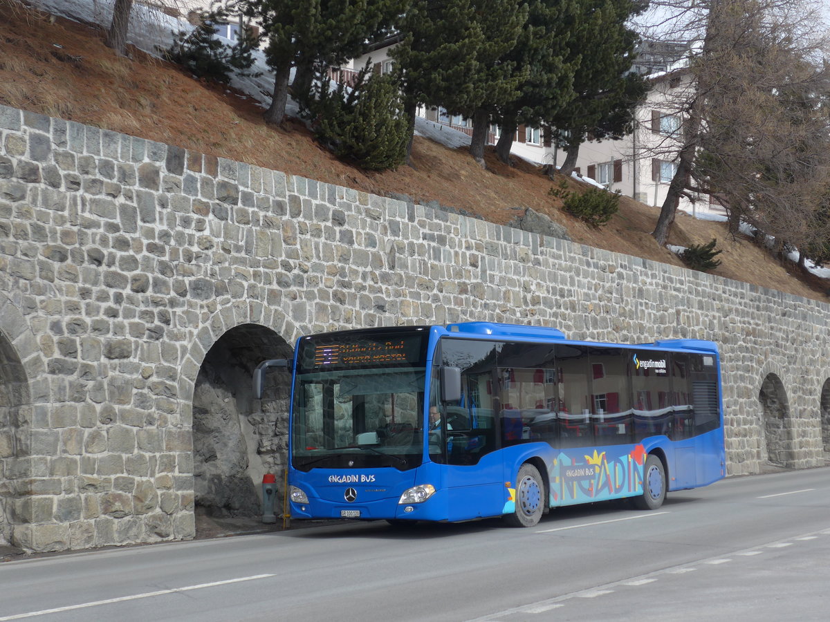 (202'060) - SBC Chur - Nr. 120/GR 100'120 - Mercedes am 10. Mrz 2019 beim Bahnhof St. Moritz