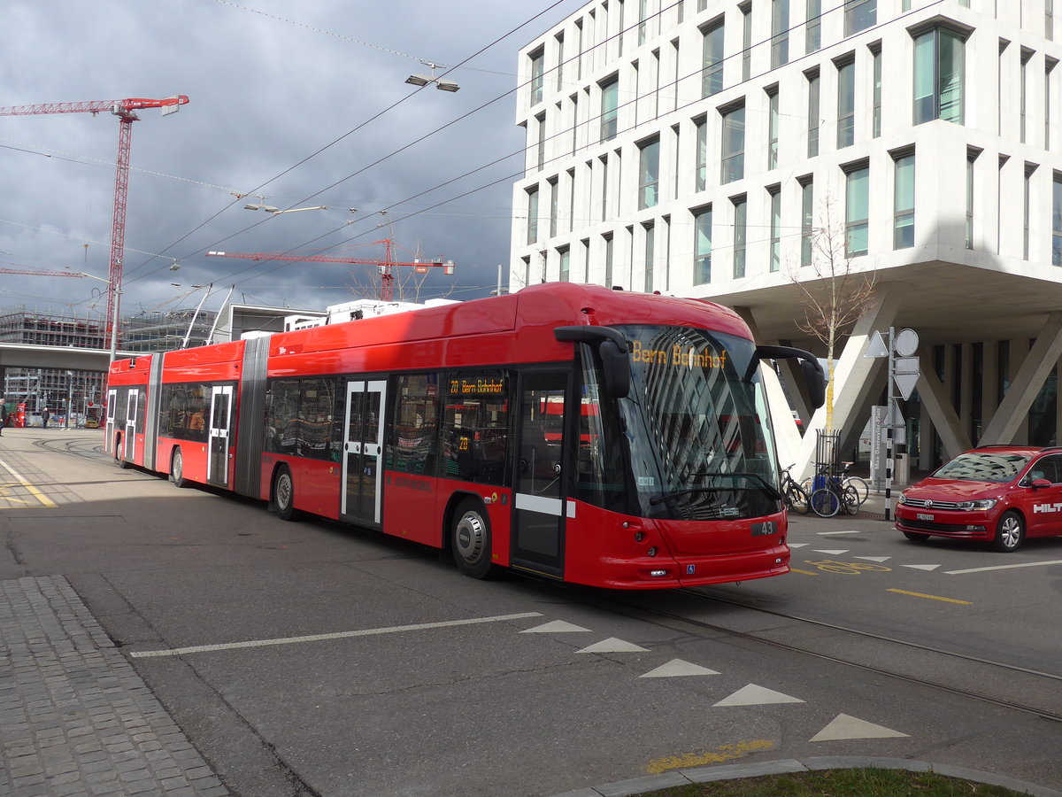 (202'510) - Bernmobil, Bern - Nr. 43 - Hess/Hess Doppelgelenktrolleybus am 18. Mrz 2019 in Bern, Wankdorf