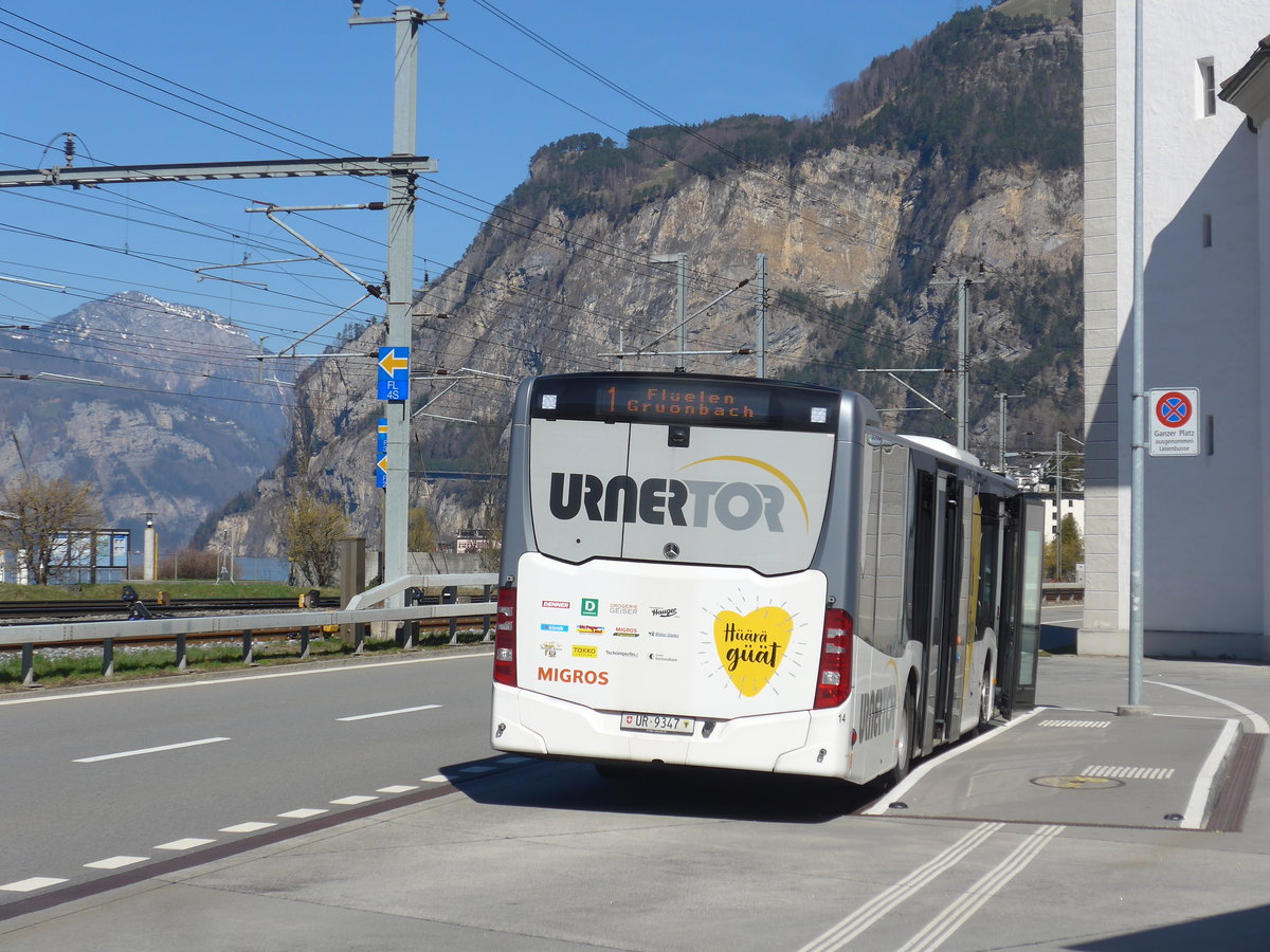 (202'817) - AAGU Altdorf - Nr. 14/UR 9347 - Mercedes am 22. Mrz 2019 in Flelen, Hauptplatz