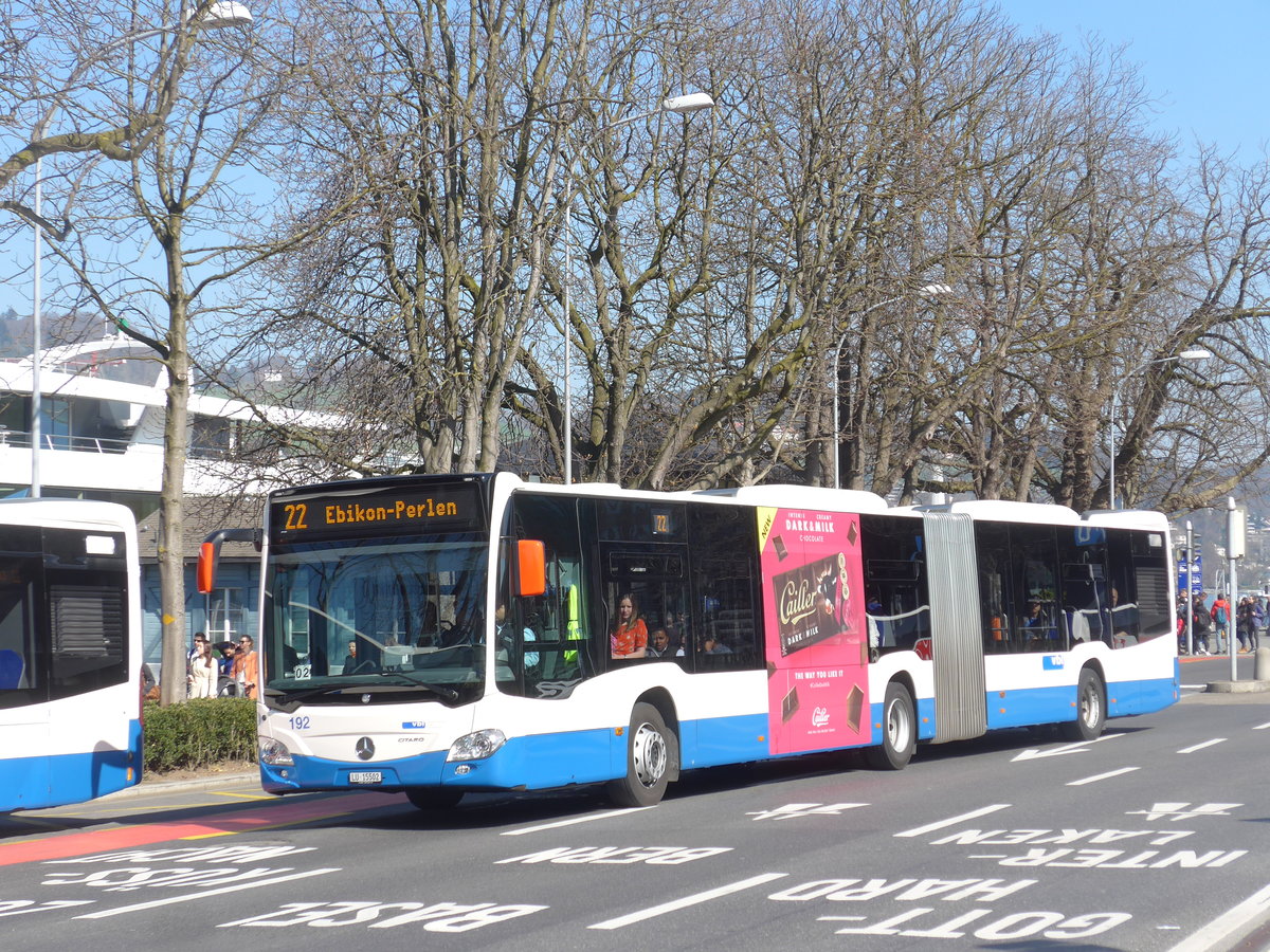 (202'998) - VBL Luzern - Nr. 192/LU 15'502 - Mercedes am 23. Mrz 2019 beim Bahnhof Luzern