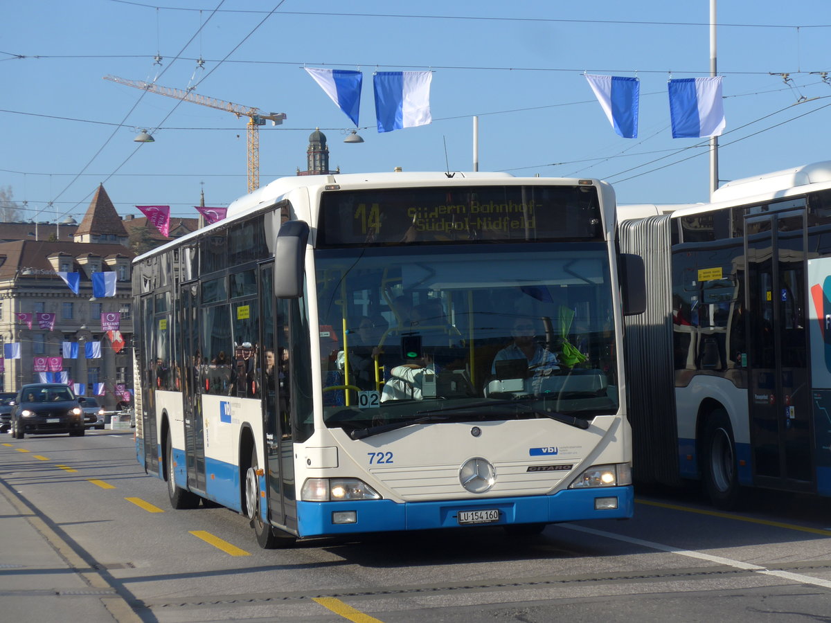 (203'384) - VBL Luzern - Nr. 722/LU 154'160 - Mercedes (ex Heggli, Kriens Nr. 722) am 30. Mrz 2019 in Luzern, Bahnhofbrcke