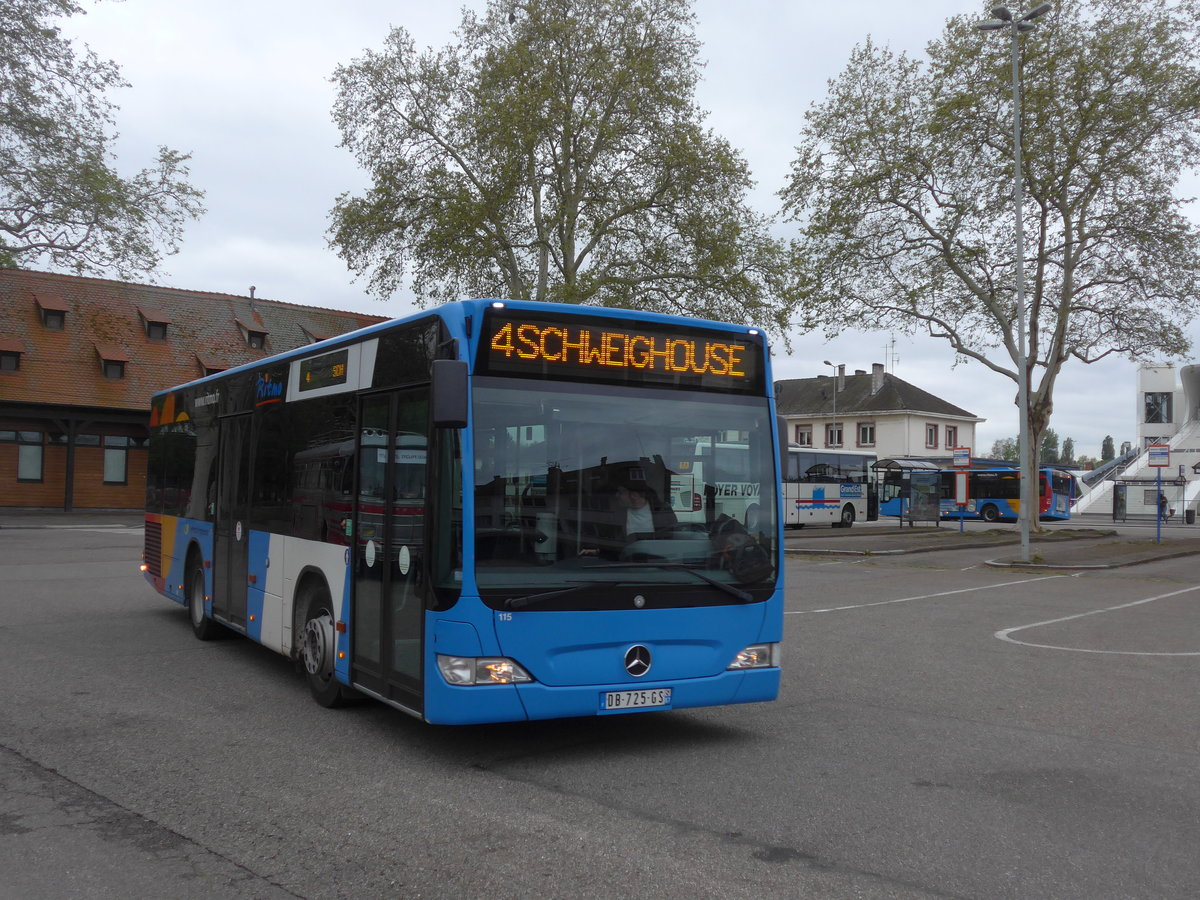 (204'155) - CarPostal, Haguenau - Nr. 115/DB 725 GS - Mercedes am 27. April 2019 beim Bahnhof Haguenau