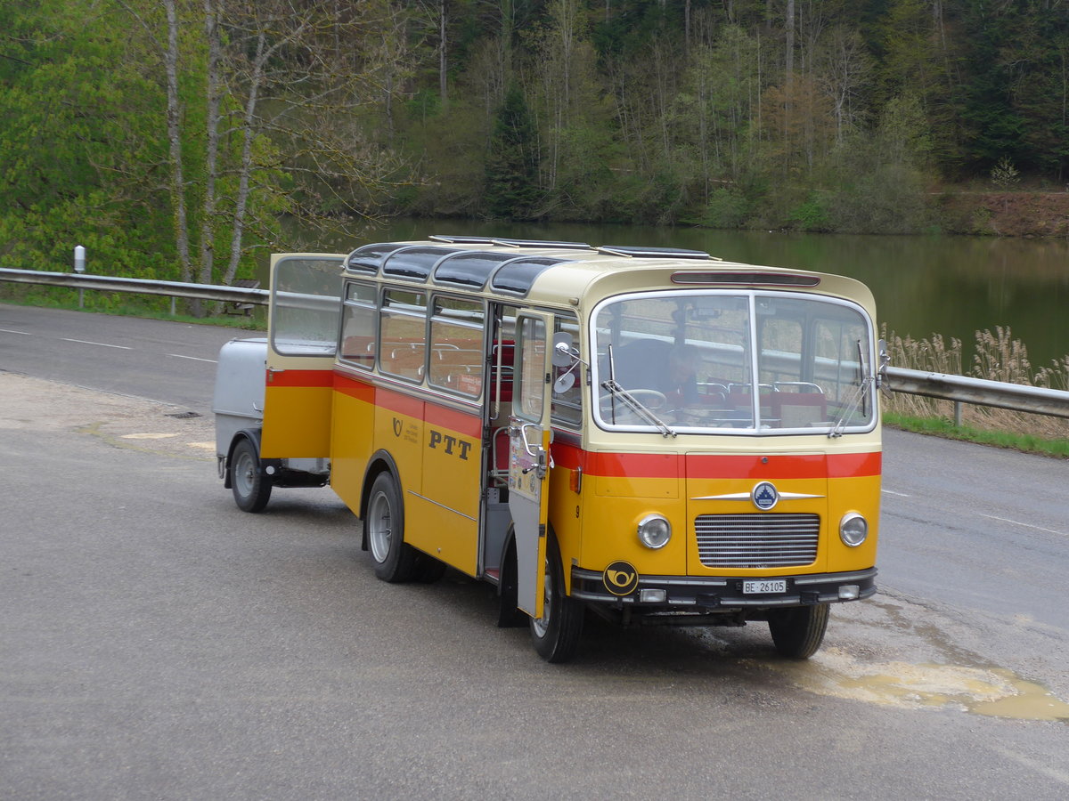 (204'550) - Schmid, Thrishaus - Nr. 9/BE 26'105 - Saurer/R&J (ex Geiger, Adelboden Nr. 9) am 28. April 2019 in Lucelle, Motel Noirval