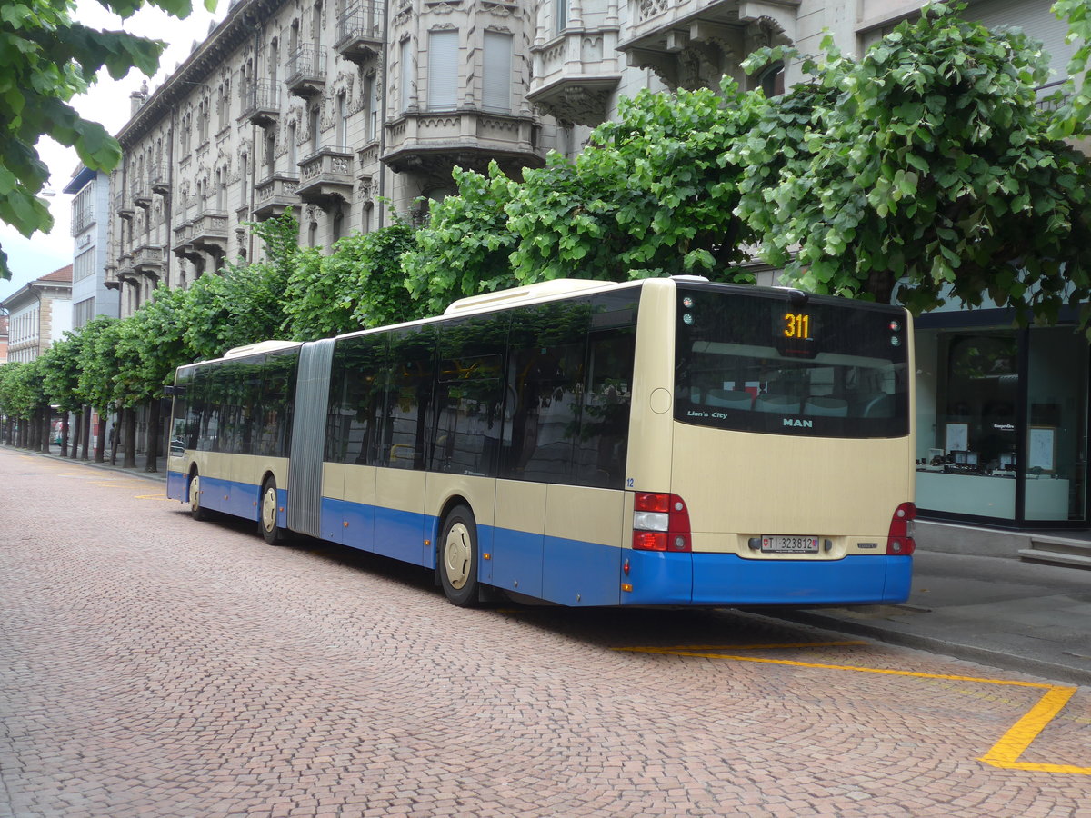 (206'213) - FART Locarno - Nr. 12/TI 323'812 - MAN am 9. Juni 2019 beim Bahnhof Bellinzona