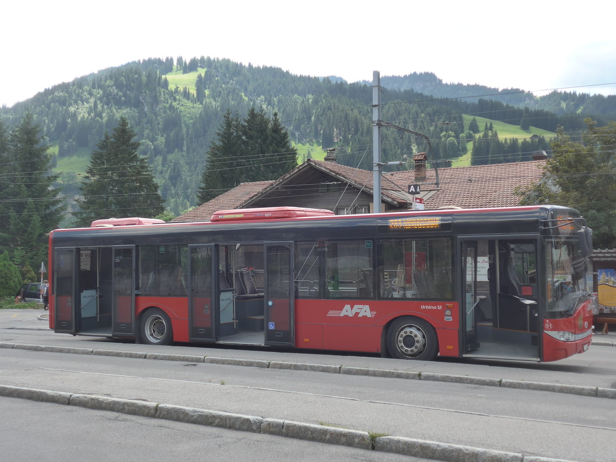 (206'934) - AFA Adelboden - Nr. 51/BE 25'802 - Solaris am 1. Juli 2019 beim Bahnhof Lenk