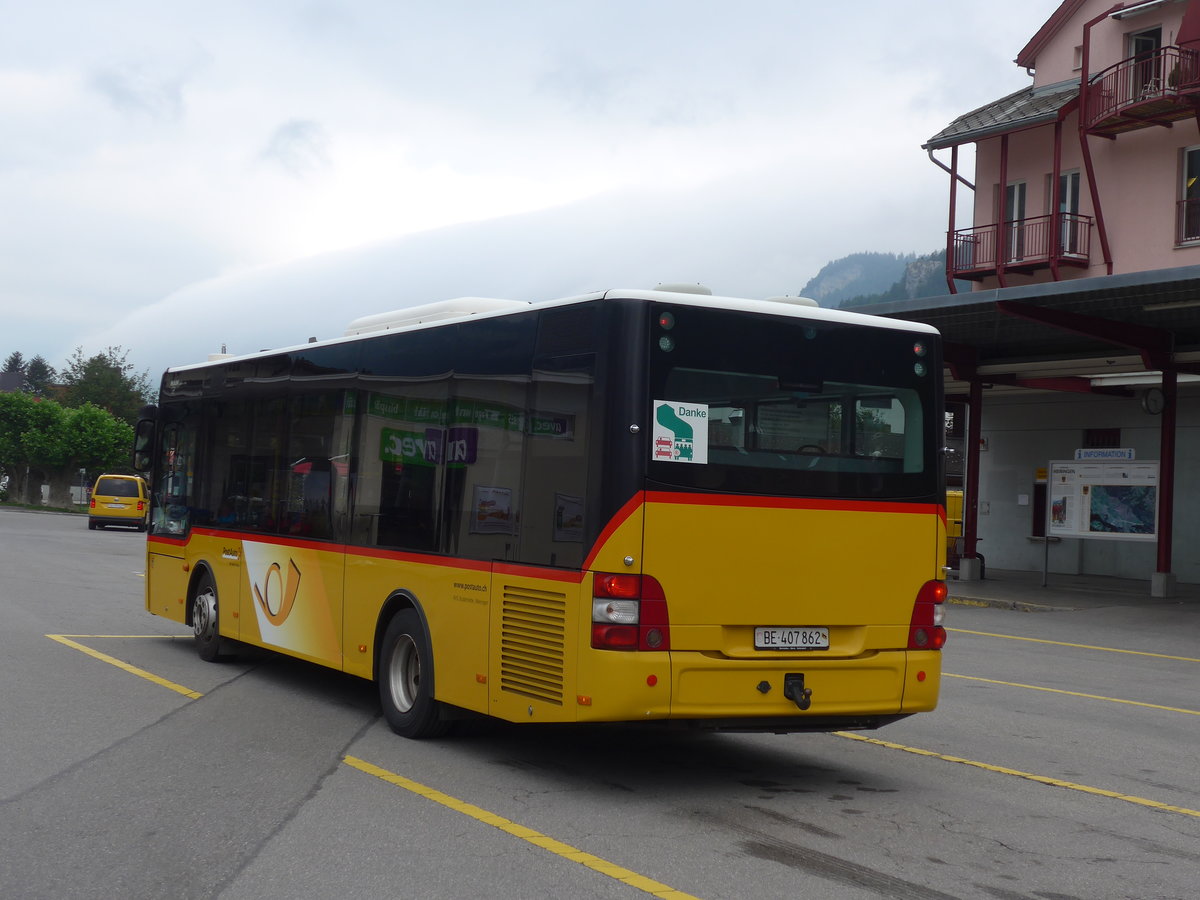 (207'660) - PostAuto Bern - BE 407'862 - MAN/Gppel (ex AVG Meiringen Nr. 62) am 9. Juli 2019 in Meiringen, Postautostation