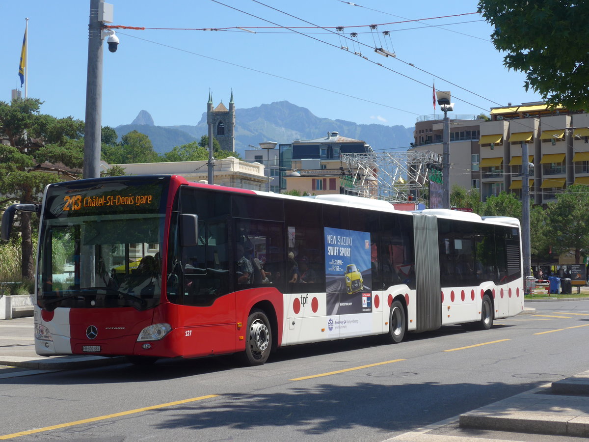 (208'423) - TPF Fribourg - Nr. 127/FR 300'387 - Mercedes am 4. August 2019 beim Bahnhof Vevey