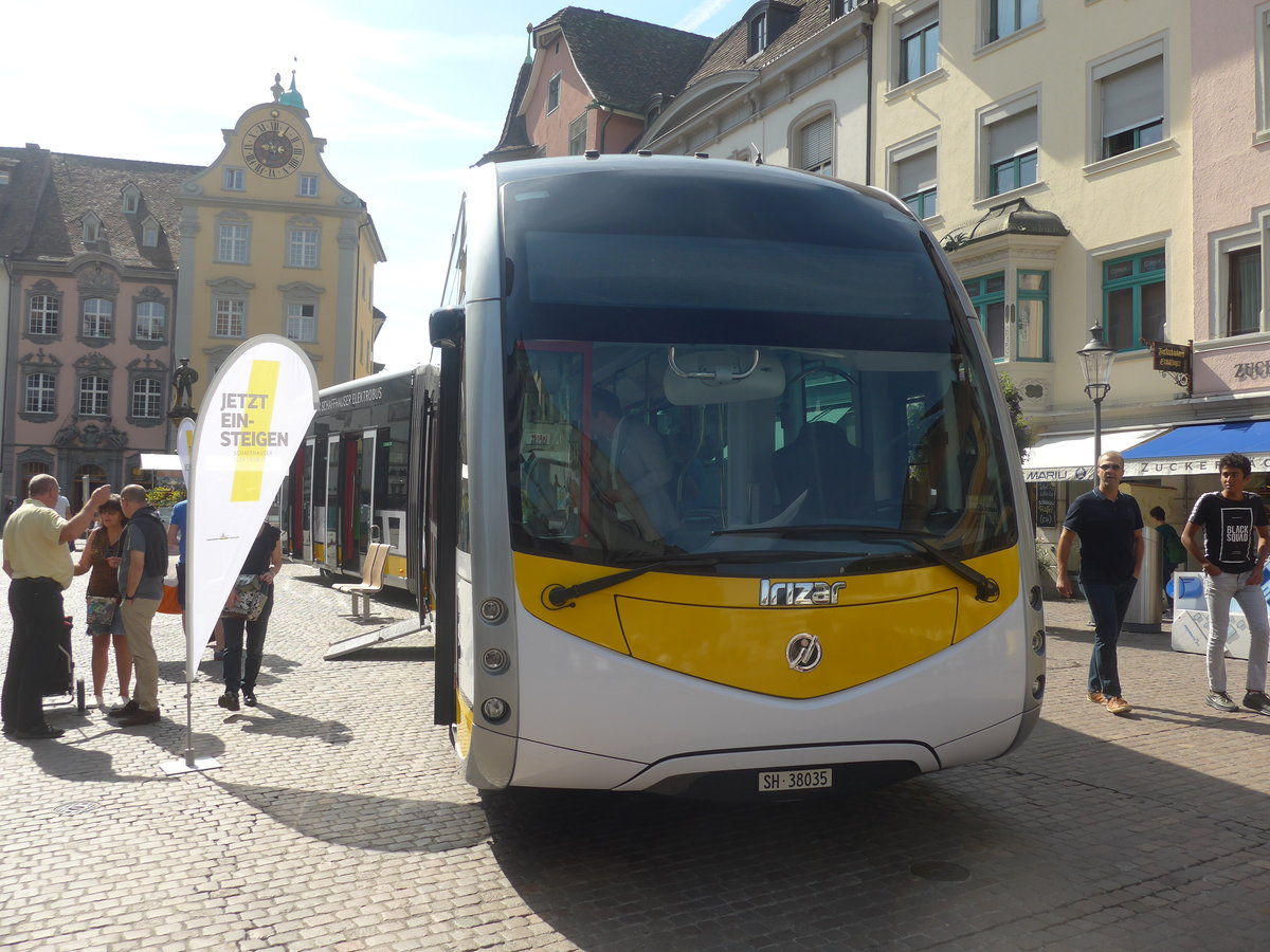 (209'621) - VBSH Schaffhausen - Nr. 35/SH 38'035 - Irizar (Probefahrzeug) am 14. September 2019 in Schaffhausen, Fronwagplatz