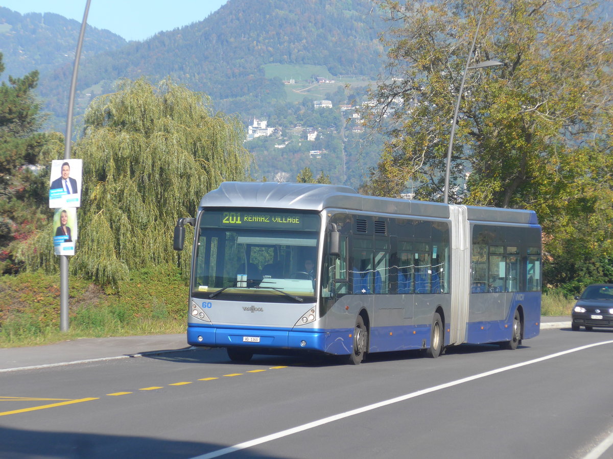 (210'309) - VMCV Clarens - Nr. 60/VD 1360 - Van Hool am 14. Oktober 2019 in Rennaz, Hpital