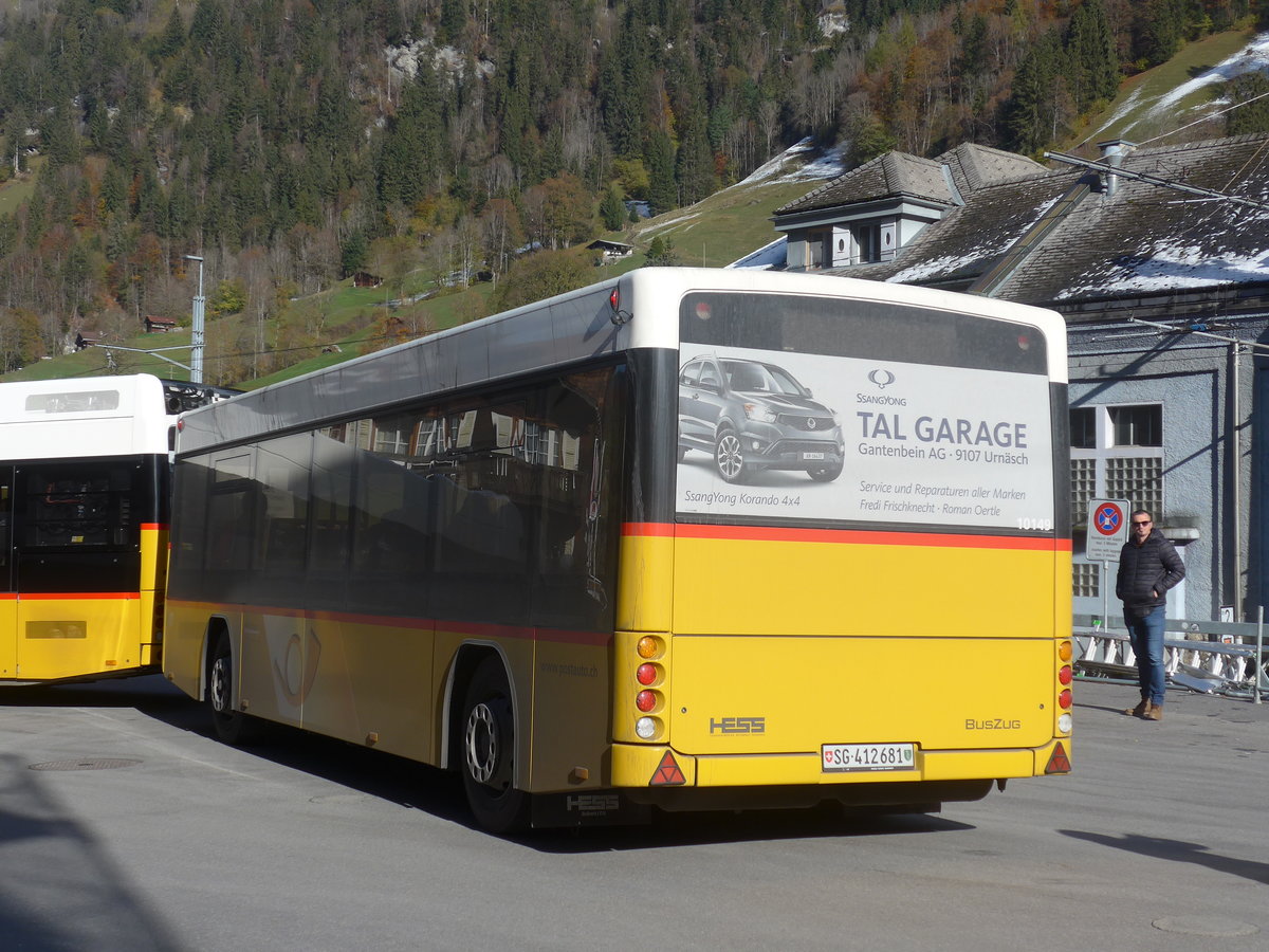 (211'015) - PostAuto Ostschweiz - SG 412'681 - Hess Personenanhnger am 11. November 2019 beim Bahnhof Lauterbrunnen