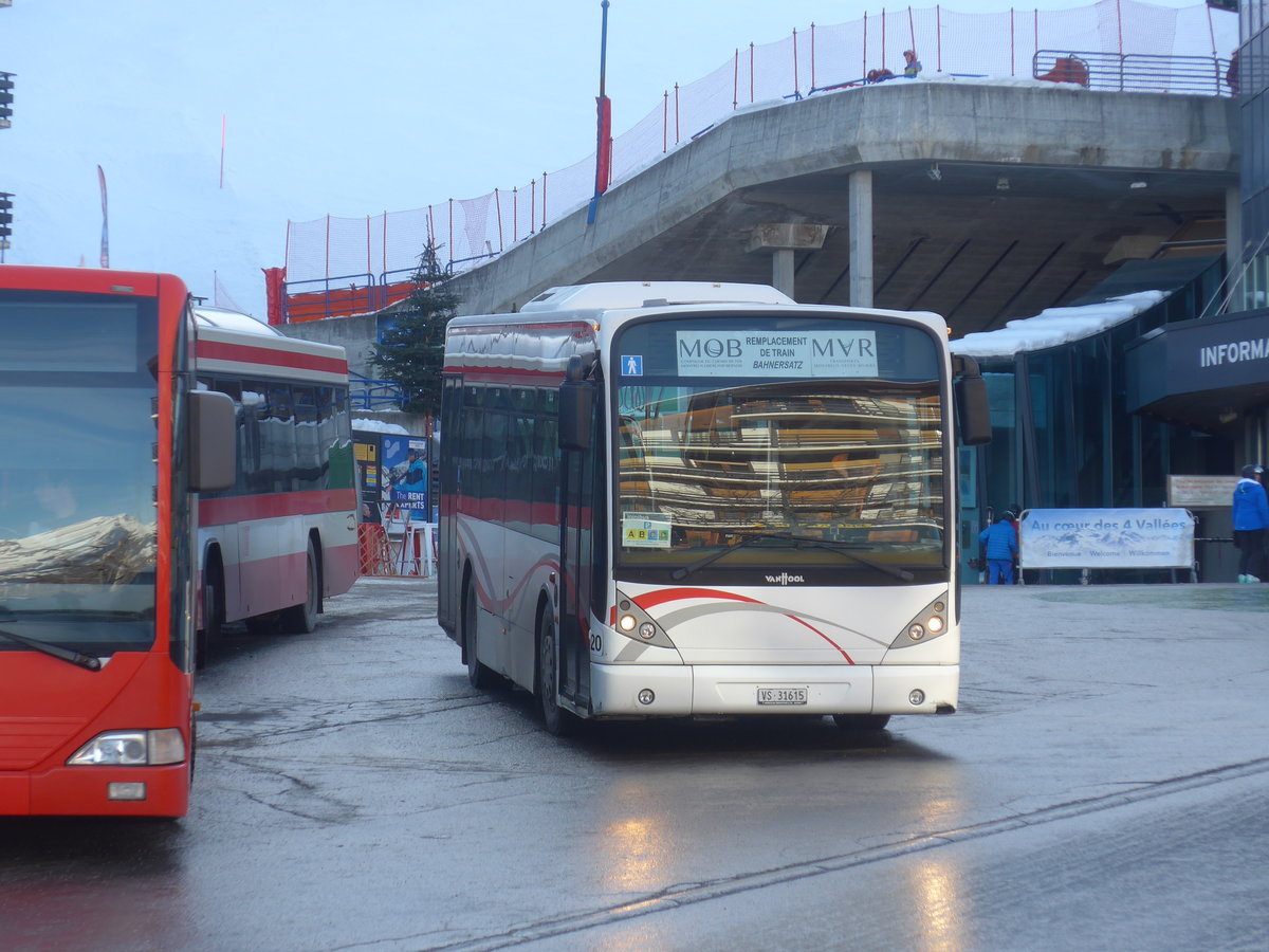 (213'337) - Lathion, Sion - Nr. 20/VS 31'615 - Van Hool (ex CAM Monaco/MC) am 4. Januar 2020 in Haute-Nendaz, Tlcabine