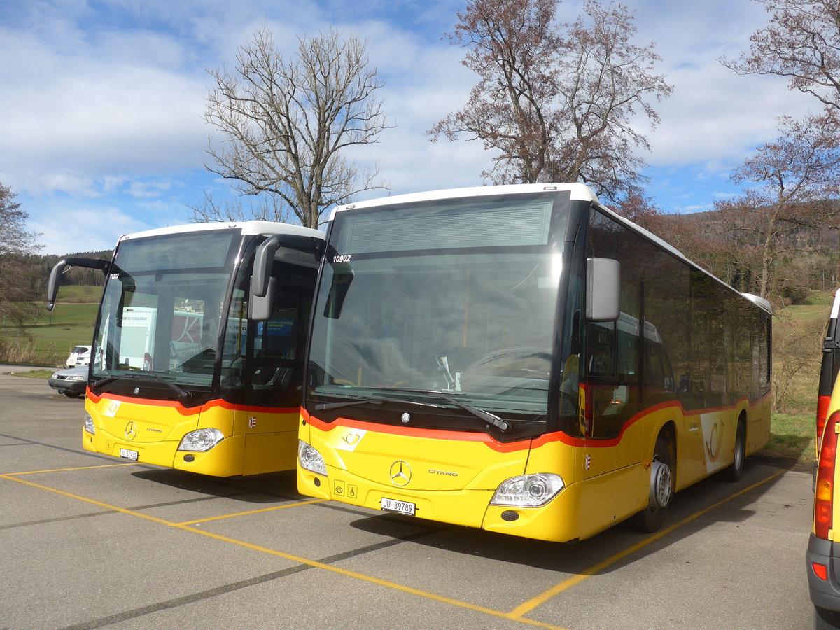 (214'295) - CarPostal Ouest - JU 39'789 - Mercedes am 16. Februar 2020 in Develier, Parkplatz