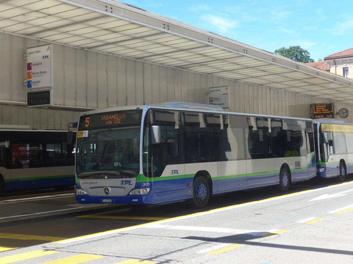 (217'306) - TPL Lugano - Nr. 301/TI 207'001 - Mercedes am 24. Mai 2020 in Lugano, Centro