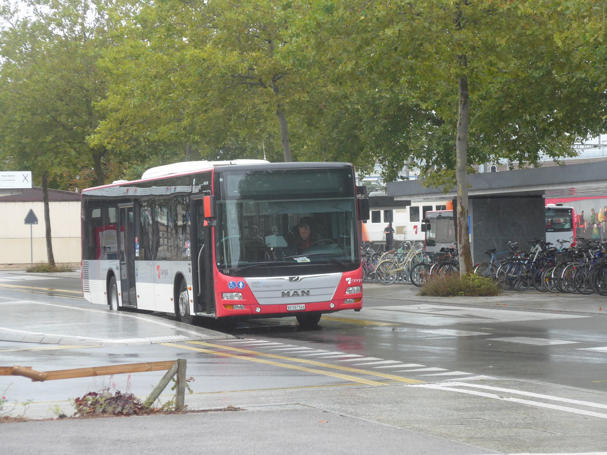 (220'326) - TRAVYS Yverdon - Nr. 114/VD 587'546 - MAN am 30. August 2020 beim Bahnhof Yverdon