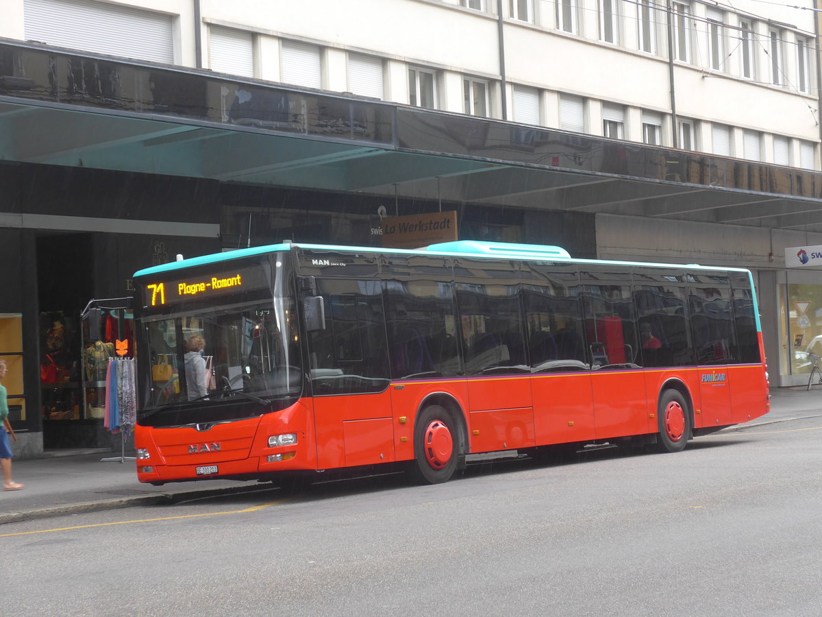 (220'414) - Funi-Car, Biel - Nr. 3/BE 100'203 - MAN am 31. August 2020 beim Bahnhof Biel