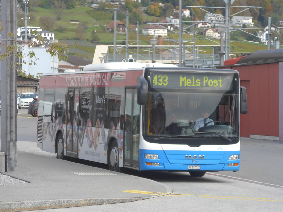 (222'362) - BSW Sargans - Nr. 340/SG 297'513 - MAN am 22. Oktober 2020 beim Bahnhof Sargans