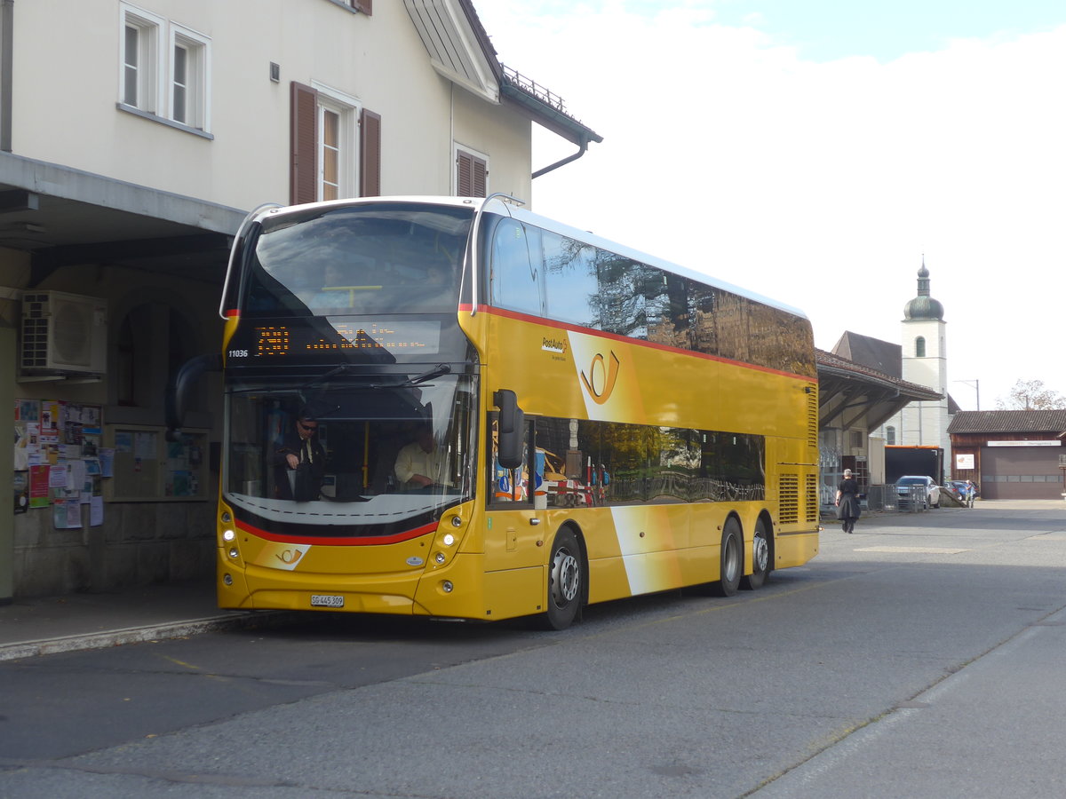 (222'451) - PostAuto Ostschweiz - SG 445'309 - Alexander Dennis am 22. Oktober 2020 beim Bahnhof Nesslau-Neu St. Johann