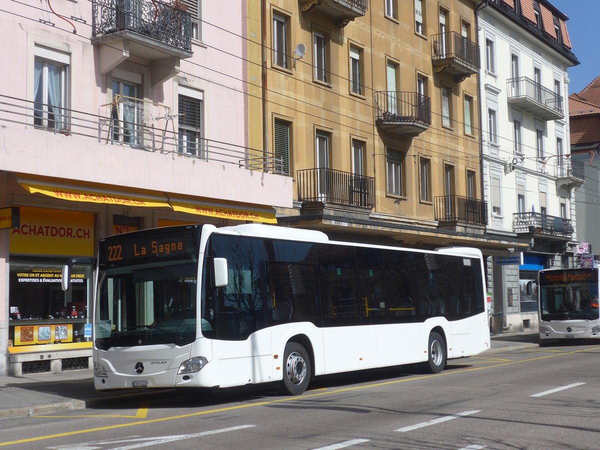 (224'705) - Interbus, Yverdon - Nr. 46/NE 231'046 - Mercedes (ex Oesterreich) am 2. April 2021 beim Bahnhof La Chaux-de-Fonds (Einsatz CarPostal)