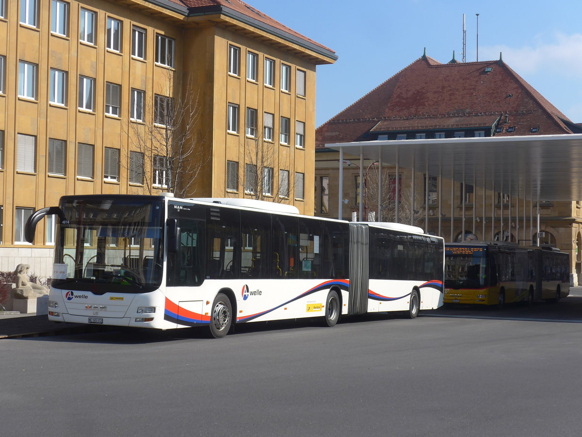 (225'023) - PostAuto Nordschweiz - NE 165'372 - MAN (ex AG 271'190) am 17. April 2021 beim Bahnhof La Chaux-de-Fonds (Einsatz CarPostal)