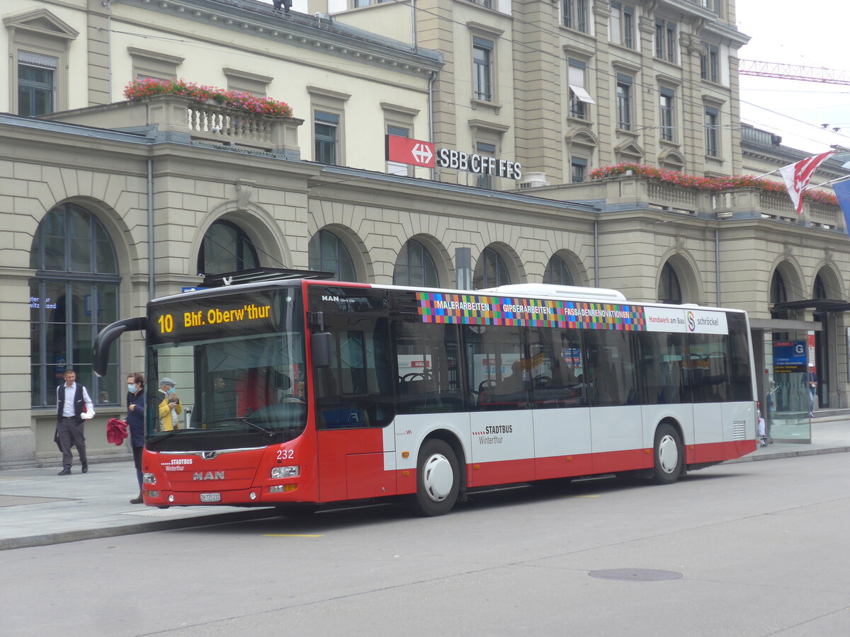 (227'128) - SW Winterthur - Nr. 232/ZH 725'232 - MAN am 8. August 2021 beim Hauptbahnhof Winterthur