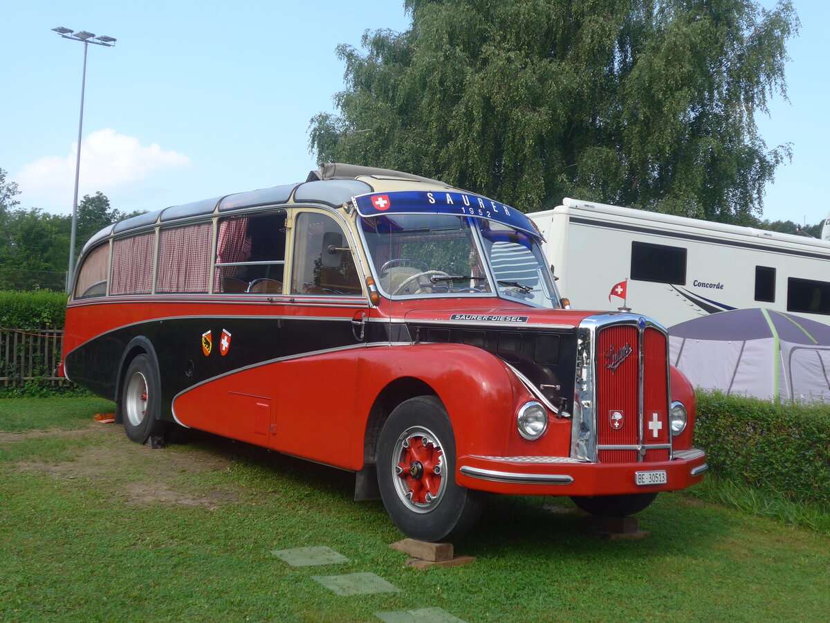 (227'254) - Schaffer, Oberburg - BE 30'513 - Saurer/R&J (ex AFA Adelboden Nr. 16; ex ASKA Aeschi Nr. 8) am 15. August 2021 in Grandson, Camping VD 24