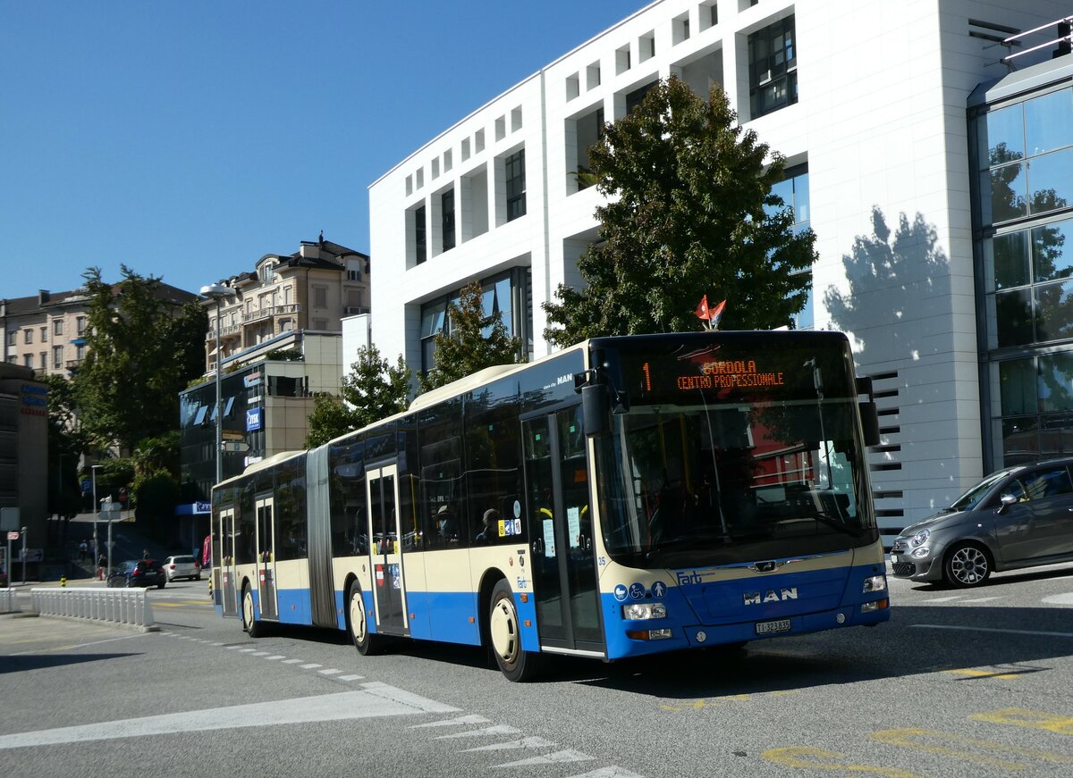 (229'167) - FART Locarno - Nr. 35/TI 323'835 - MAN am 14. Oktober 2021 beim Bahnhof Locarno