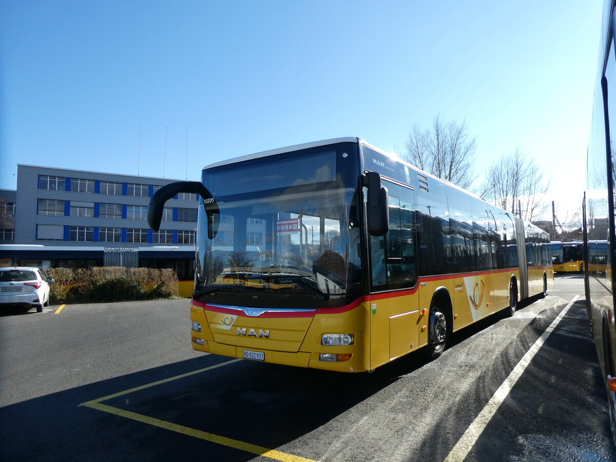 (232'527) - CarPostal Ouest - VD 622'931 - MAN (ex Faucherre, Moudon) am 30. Januar 2022 in Yverdon, Garage