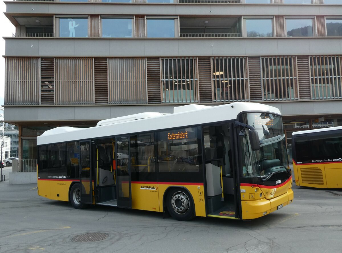 (233'807) - PostAuto Graubnden - Nr. 8/GR 50'214 - Scania/Hess (ex Fontana, Ilanz Nr. 8) am 11. Mrz 2022 beim Bahnhof Ilanz