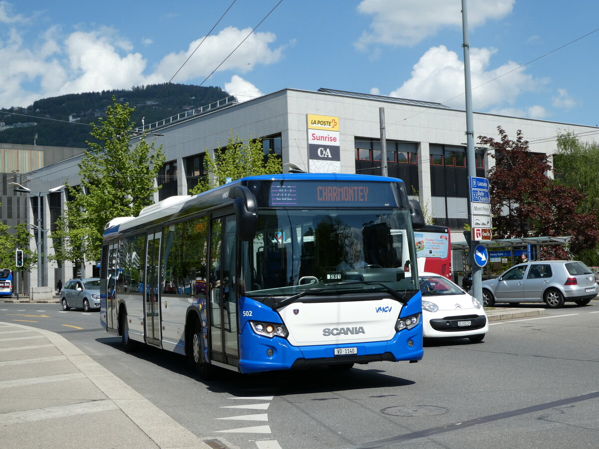 (234'935) - VMCV Clarens - Nr. 502/VD 1140 - Scania am 30. April 2022 beim Bahnhof Vevey