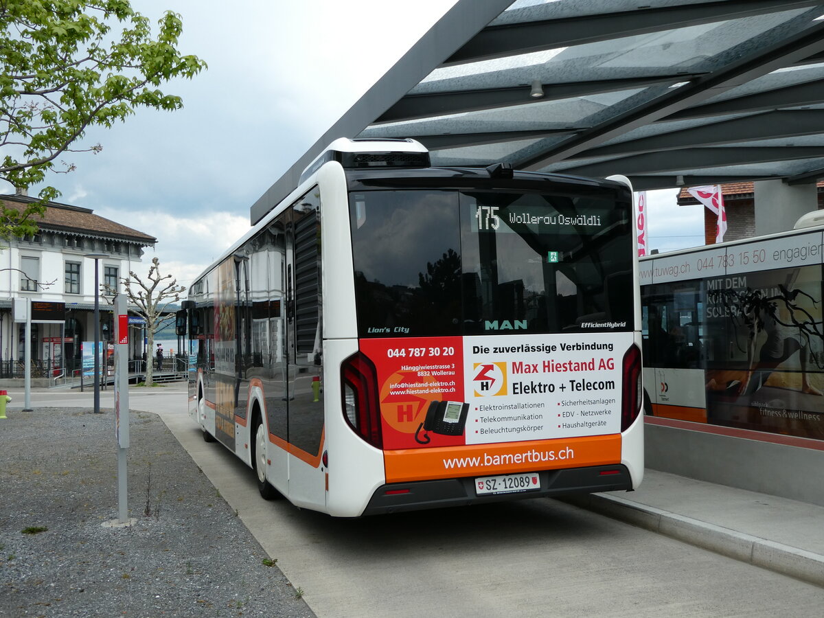 (235'174) - Bamert, Wollerau - SZ 12'089 - MAN am 4. Mai 2022 beim Bahnhof Richterswil