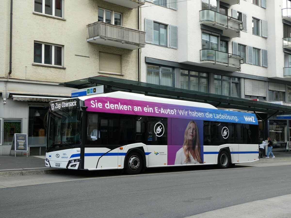 (235'195) - ZVB Zug - Nr. 144/ZG 88'144 - Solaris am 4. Mai 2022 beim Bahnhof Zug