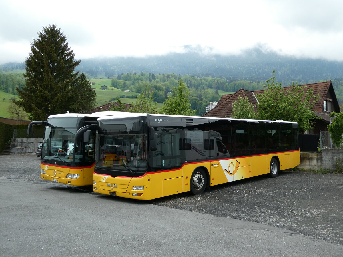 (235'457) - PostAuto Zentralschweiz - Nr. 11 - MAN (ex Dillier, Sarnen Nr. 11) am 8. Mai 2022 in Sarnen, Garage