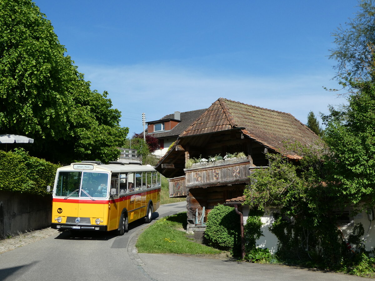 (235'719) - Gast, Reutigen - BE 113'160 - Saurer/Tscher (ex HPTrans, Thusis; ex Mauerhofer, Worb; ex Erni, Schupfart Nr. 3; ex P 24'636) am 15. Mai 2022 in Heimiswil, Lwen