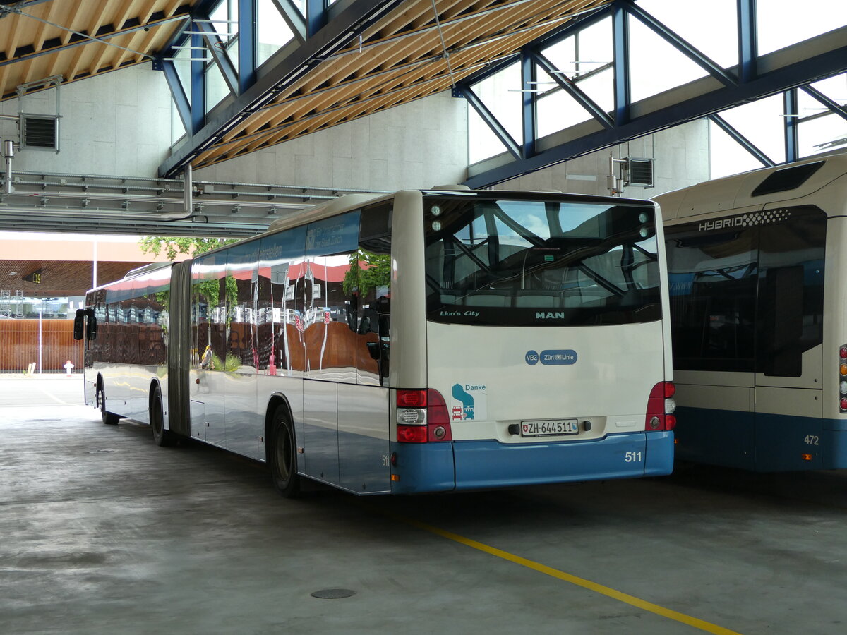 (236'415) - VBZ Zrich - Nr. 511/ZH 644'511 - MAN am 28. Mai 2022 in Zrich, Garage Hardau