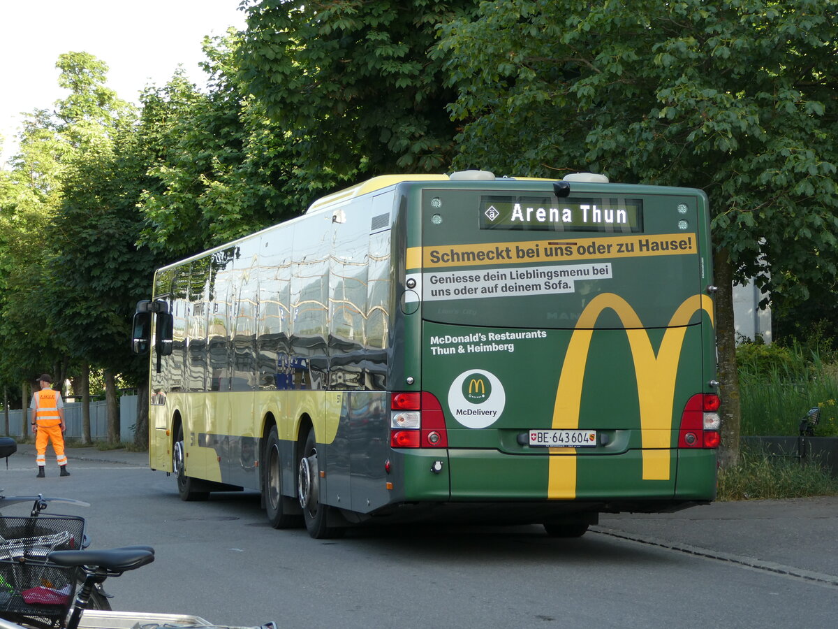 (237'264) - STI Thun - Nr. 604/BE 643'604 - MAN am 18. Juni 2022 beim Bahnhof Thun