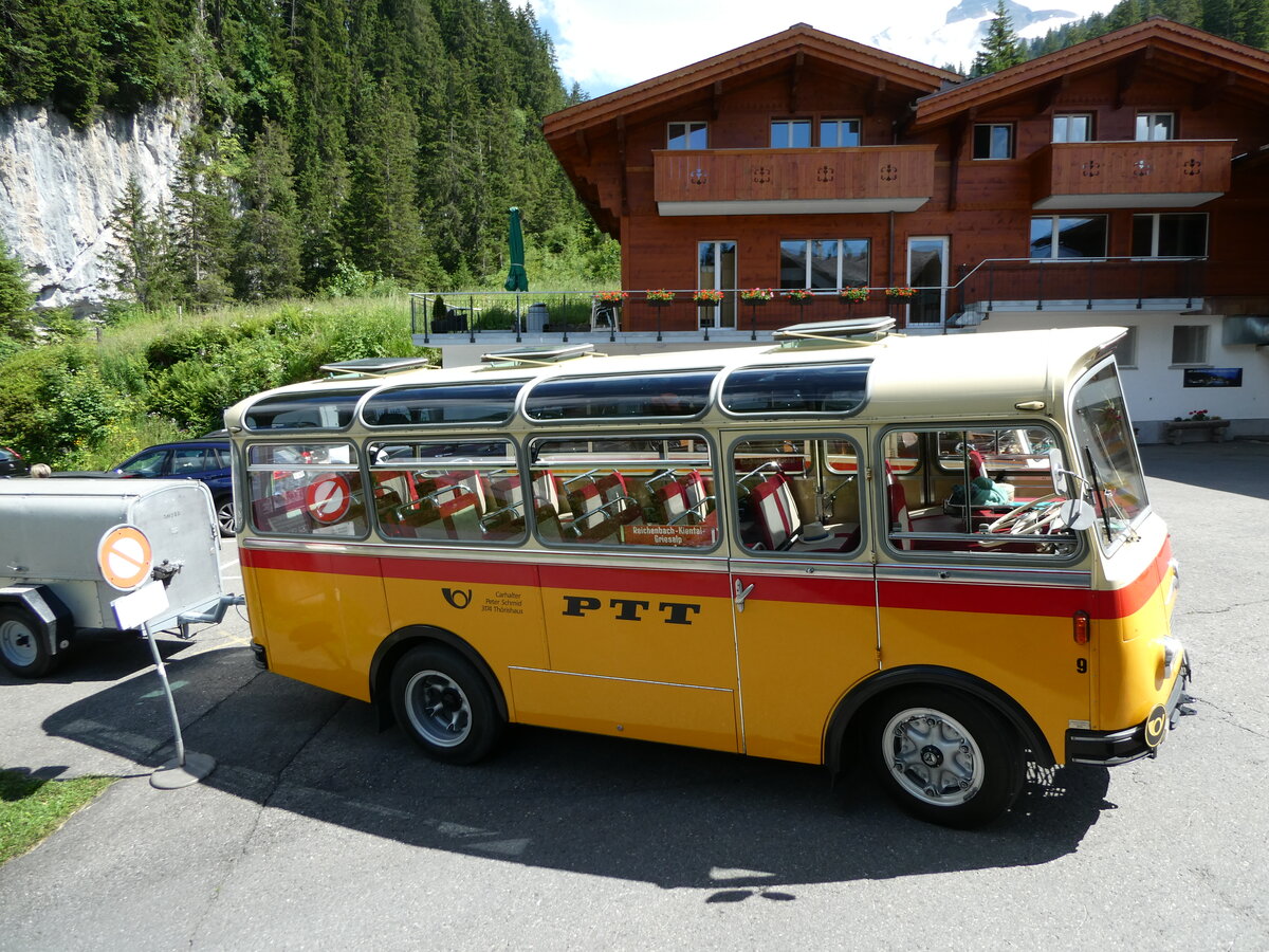 (237'656) - Schmid, Thrishaus - Nr. 9/BE 26'105 - Saurer/R&J (ex Geiger, Adelboden Nr. 9) am 26. Juni 2022 auf der Griesalp