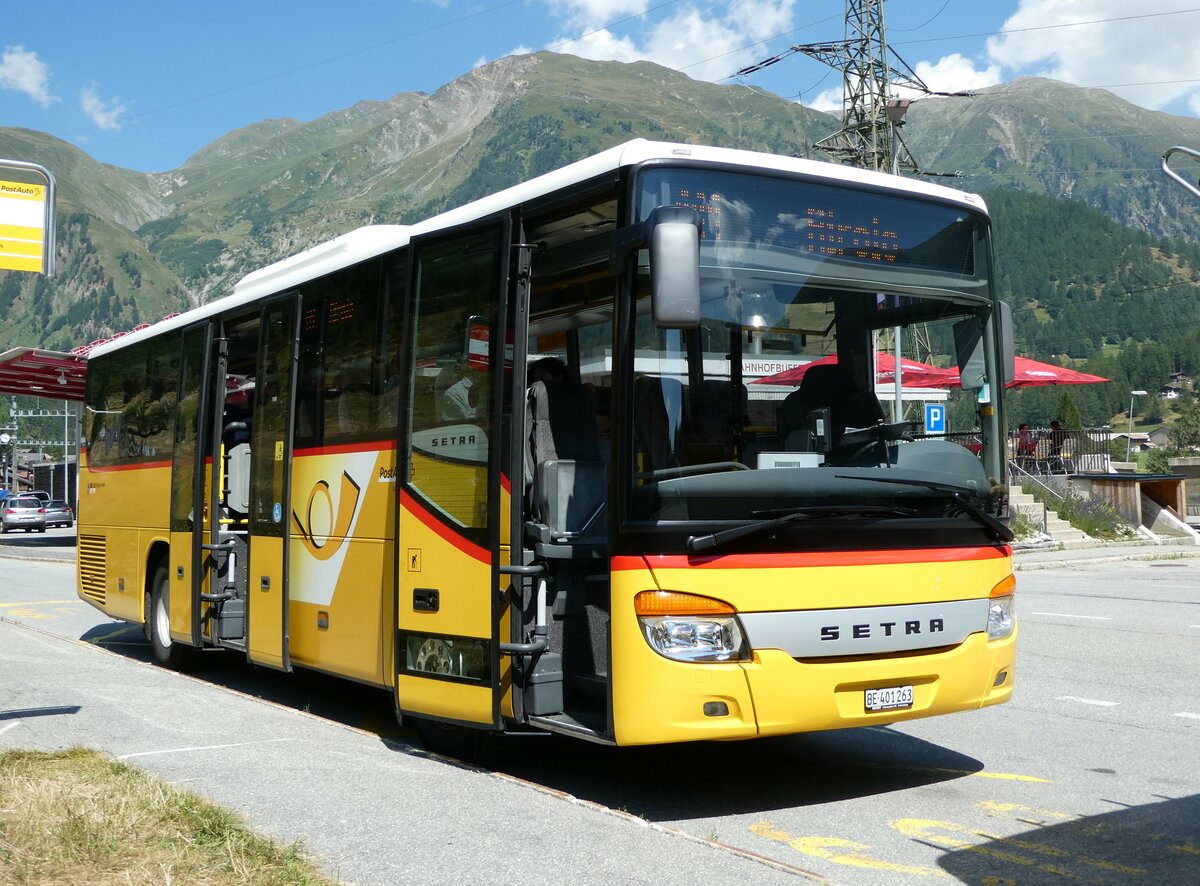 (238'443) - PostAuto Bern - BE 401'263 - Setra (ex AVG Meiringen Nr. 63) am 24. Juli 2022 beim Bahnhof Oberwald