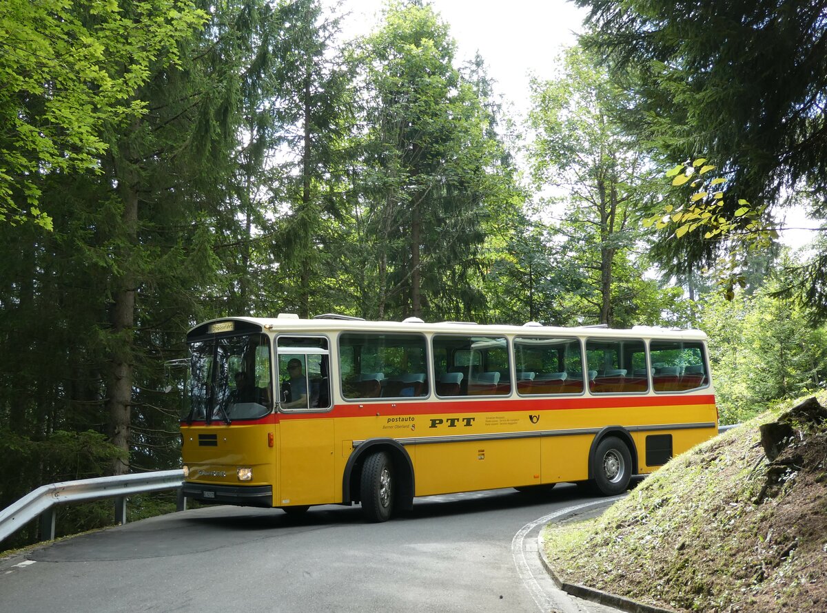 (239'840) - Krummenacher, Zillis - Nr. 74/BE 243'579 - Saurer/R&J (ex AVG Meiringen Nr. 74; ex PostAuto Berner Oberland; ex P 24'357) am 28. August 2022 in Giswil, Emmenwald