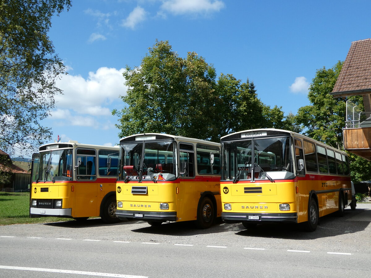 (239'875) - Schmid, Thrishaus - BE 26'206 - Saurer/Tscher (ex P 24'244) am 28. August 2022 in Schwarzenegg, Restaurant Kreuz