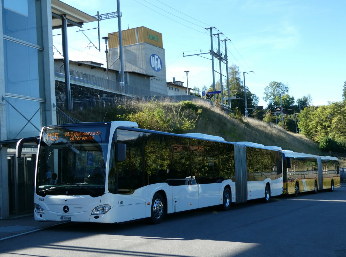 (240'052) - Intertours, Domdidier - Nr. 468/FR 300'468 - Mercedes (ex Nr. 201) am 11. September 2022 beim Bahnhof Gmmenen