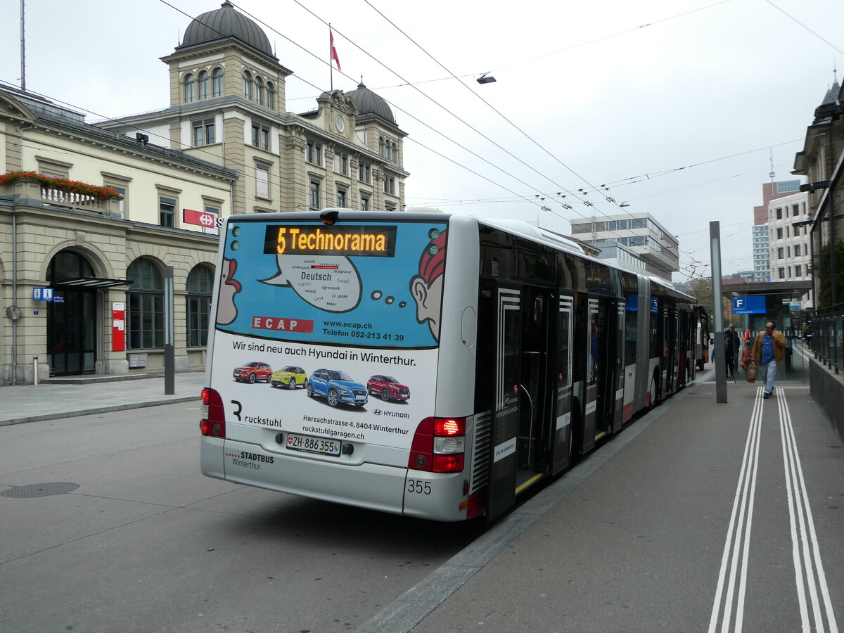 (241'587) - SW Winterthur - Nr. 355/ZH 886'355 - MAN am 20. Oktober 2022 beim Hauptbahnhof Winterthur