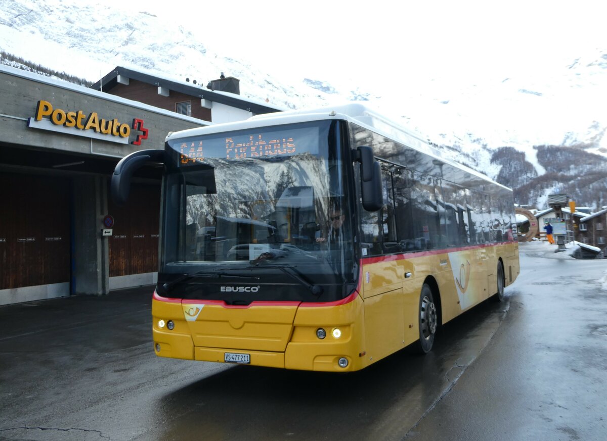 (244'335) - PostAuto Wallis - VS 477'211/PID 10'839 - Ebusco am 1. Januar 2023 in Saas-Fee, Busterminal