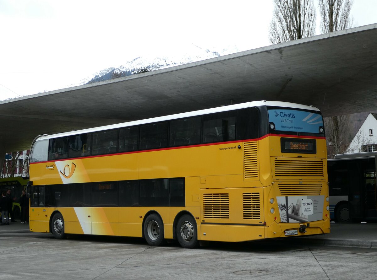 (247'027) - PostAuto Ostschweiz - SG 445'306/PID 10'870 - Alexander Dennis (ex AR 45'268) am 9. März 2023 beim Bahnhof Buchs