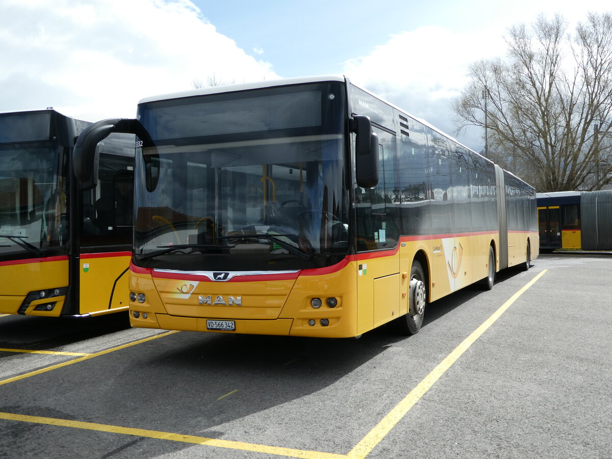 (247'661) - CarPostal Ouest - VD 566'342/PID 11'332 - MAN am 25. Mrz 2023 in Yverdon, Garage