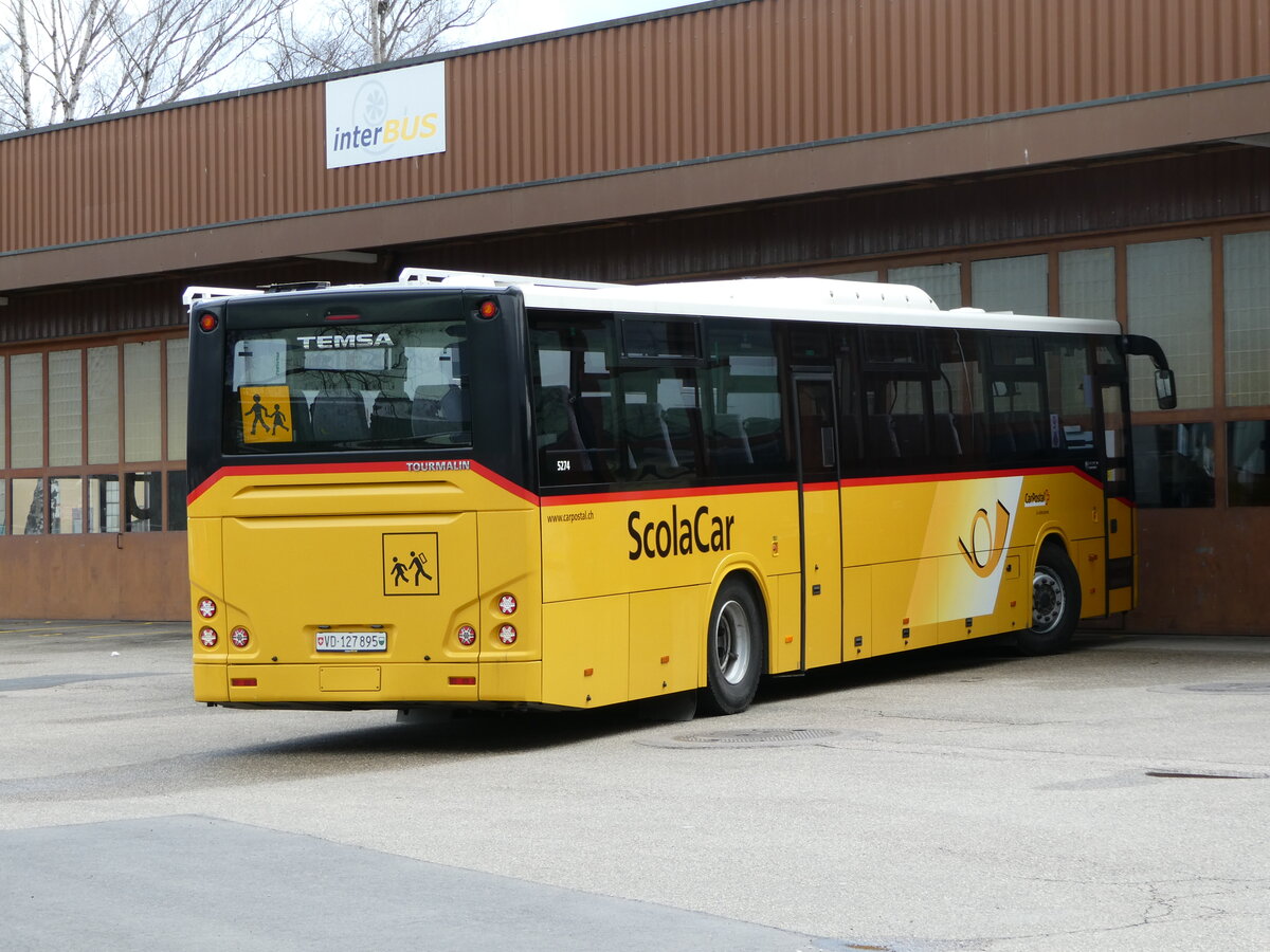 (247'678) - CarPostal Ouest - VD 127'895/PID 5274 - Temsa (ex ARCC Aubonne) am 25. Mrz 2023 in Yverdon, Garage