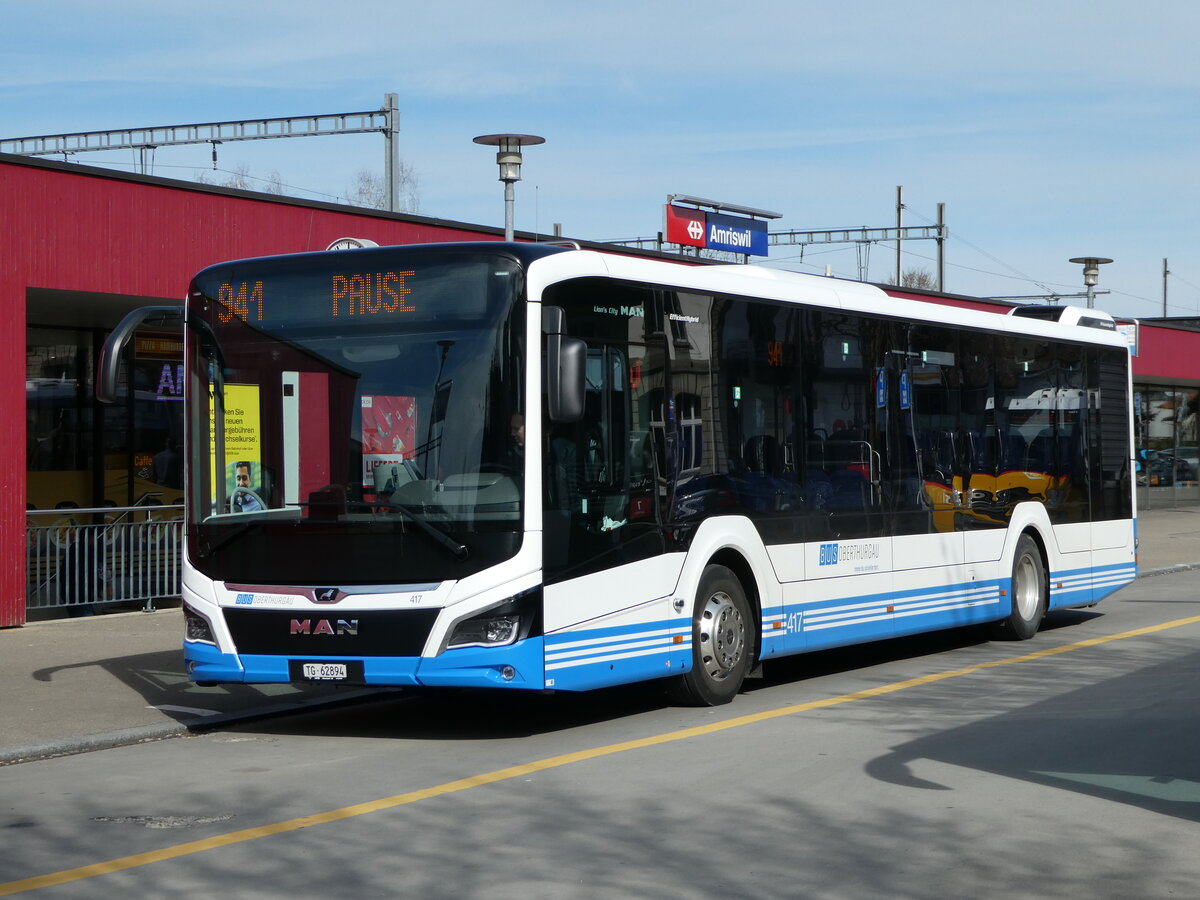 (247'809) - BOTG Amriswil - Nr. 417/TG 62'894 - MAN am 28. Mrz 2023 beim Bahnhof Amriswil