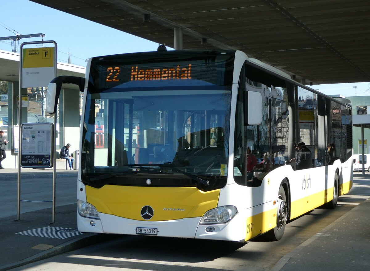 (248'064) - VBSH Schaffhausen - Nr. 219/SH 54'319 - Mercedes (ex Nr. 3) am 6. April 2023 beim Bahnhof Schaffhausen