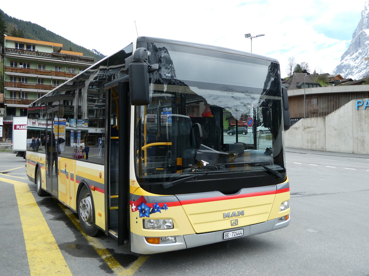 (248'960) - Grindelwaldbus, Grindelwald - Nr. 17/BE 72'444 - MAN/Gppel (ex STI Thun Nr. 133) am 21. April 2023 beim Bahnhof Grindelwald