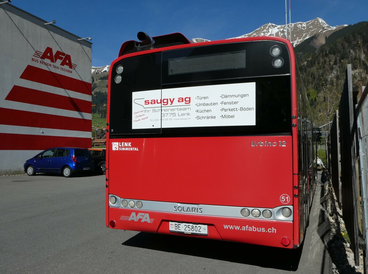 (249'536) - AFA Adelboden - Nr. 51/BE 25'802 - Solaris am 4. Mai 2023 in Frutigen, Garage